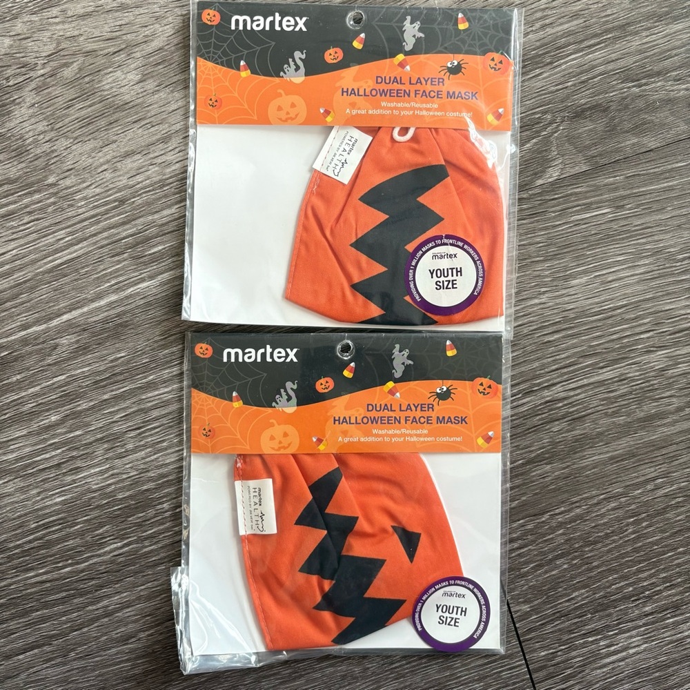 2pk Martex Orange Halloween Kids Face Mask